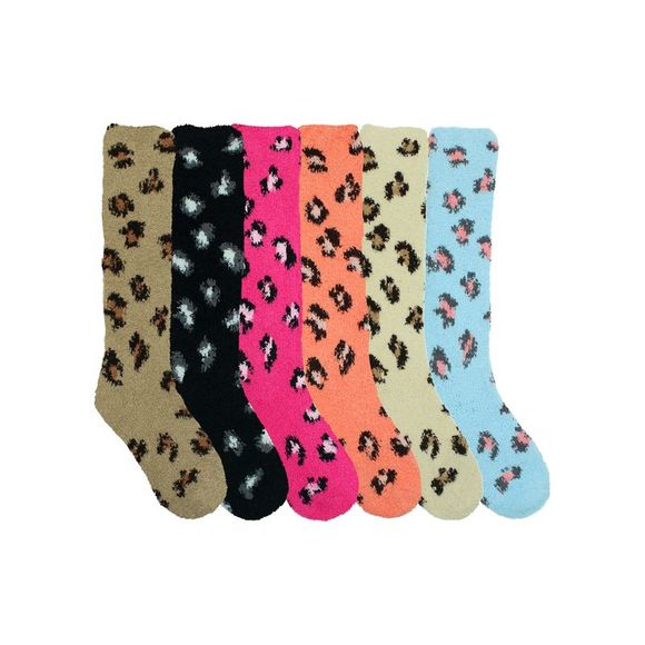 Colorful 6-Pack Leopard Print Knee High Fuzzy Socks - Picture 2 of 6